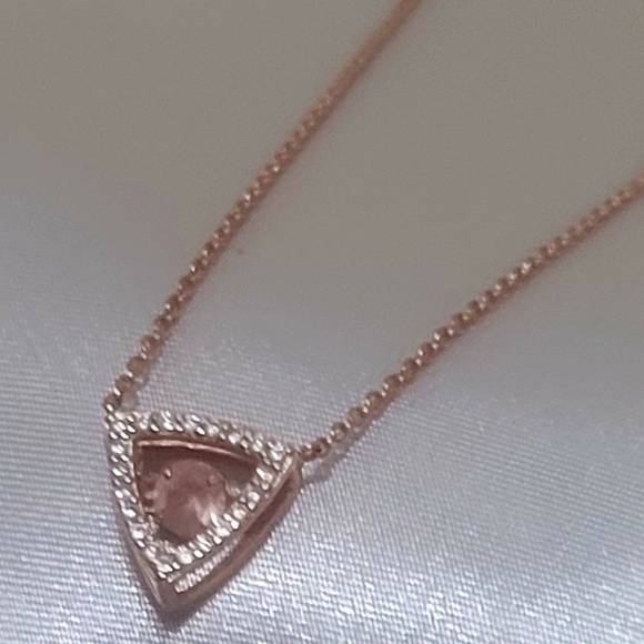 Silver 925 Rose Gold Triangle Dancing CZ Pendant Necklace - Picture 4 of 6
